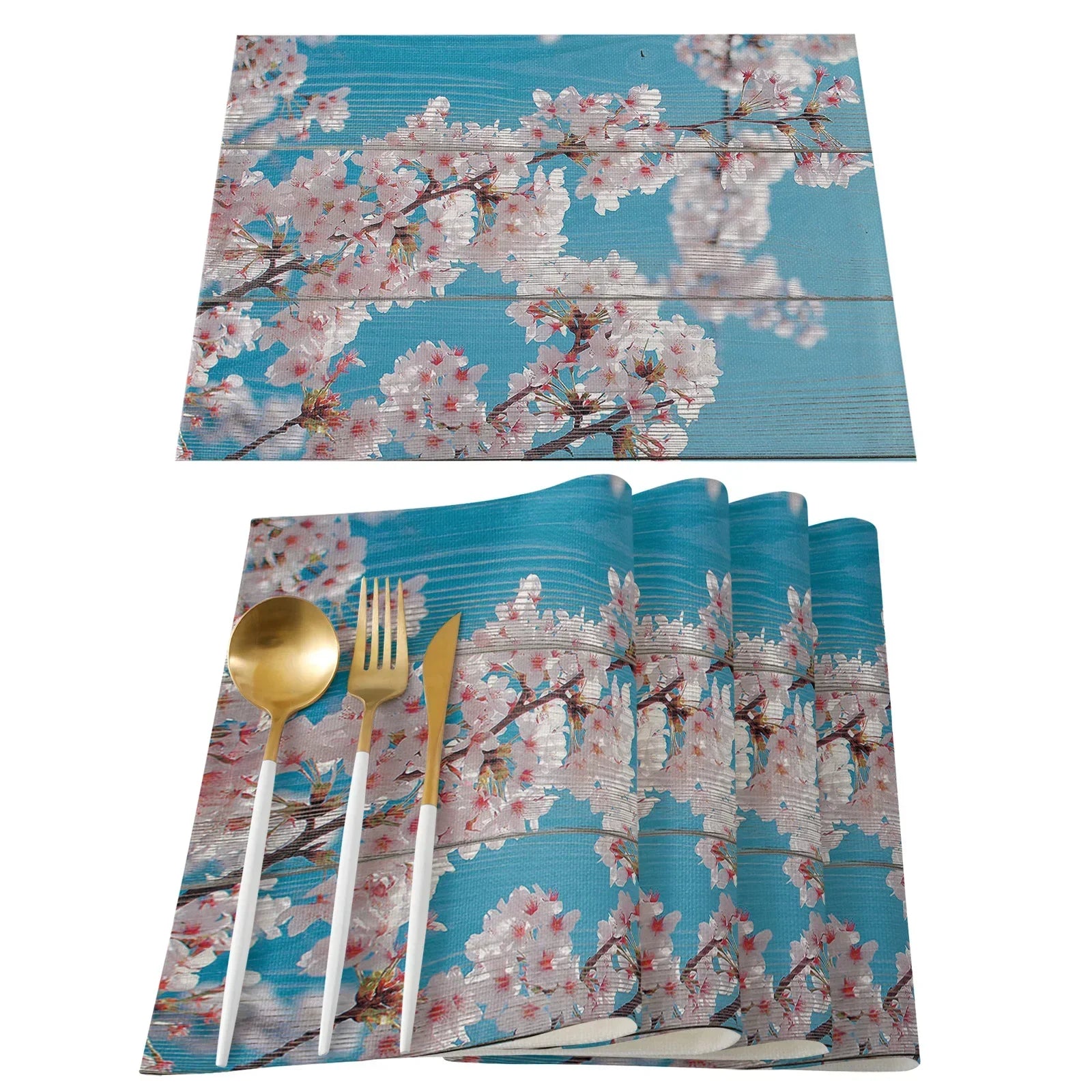 Japanese Cherry Blossom Pattern Table Mat Kitchen Decoration Placemat Table Napkin For Wedding Dining Accessories Table Mat 4PCS