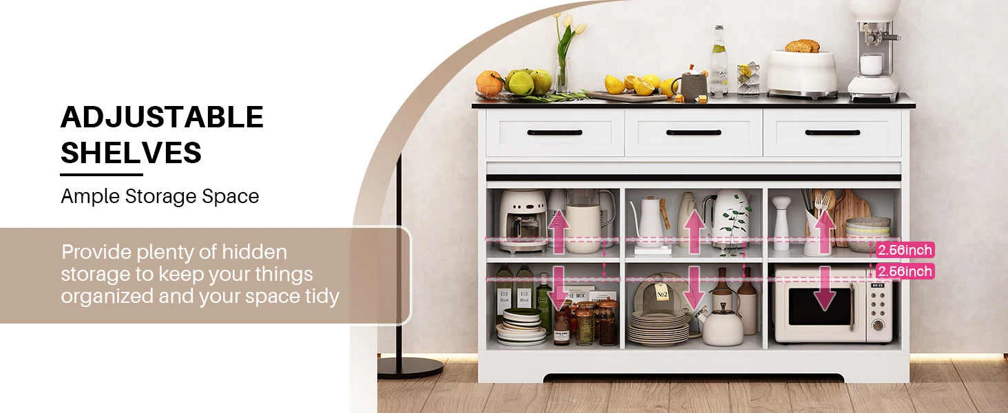 Redlife Sideboard Buffet Cabinet 53.5'' Coffee Bar Storage Cabinet w/ Adjustable Shelves  Sliding Doors for Dinning Room Kitchen