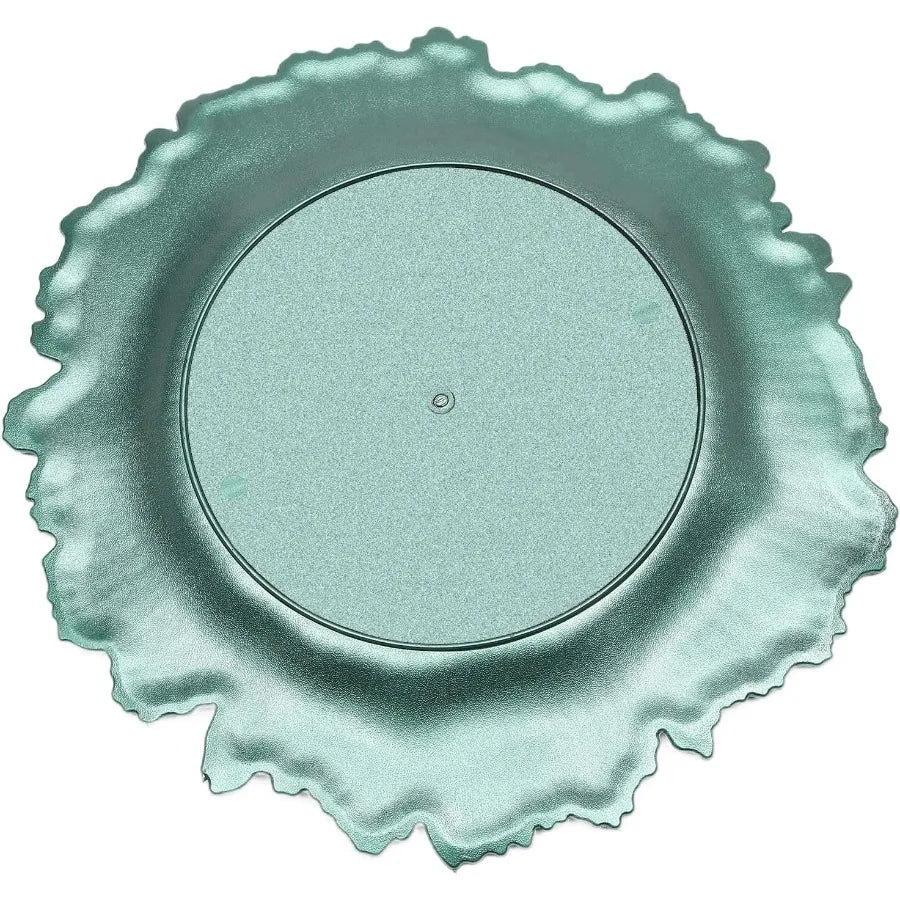24PCS 13″ Round Plastic Charger Plates – Reef Design with Ruffled Rim