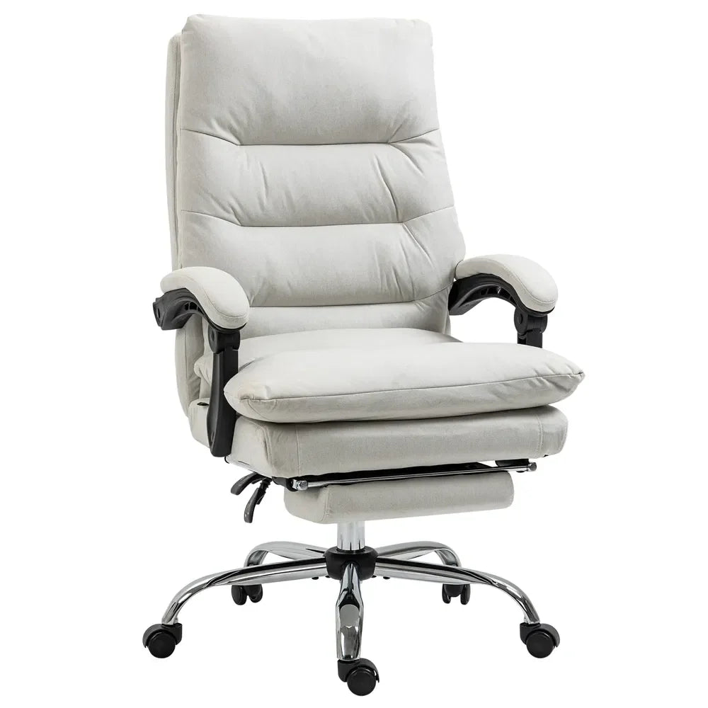 Vinsetto Heated Massage Office Chair Microfibre Reclining Vibration Footrest Armrest Cream White