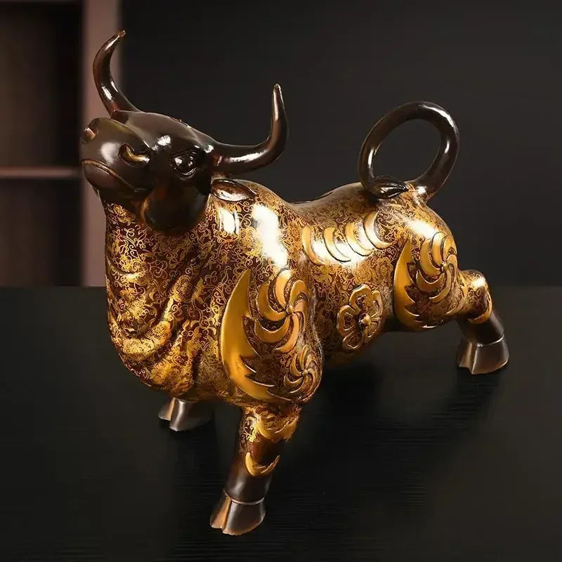 Feng Shui High Quality Copper Animal Cow Ornament Painted Home Office Desktop Decor