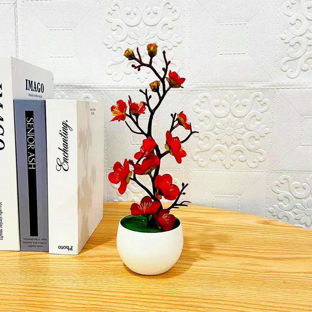 1pcs Bonsai Silk Flowers Plum Artificial Potted Plants Blossoms Simulation Winter Plum Branch Bonsai Wedding Home Room Decorate
