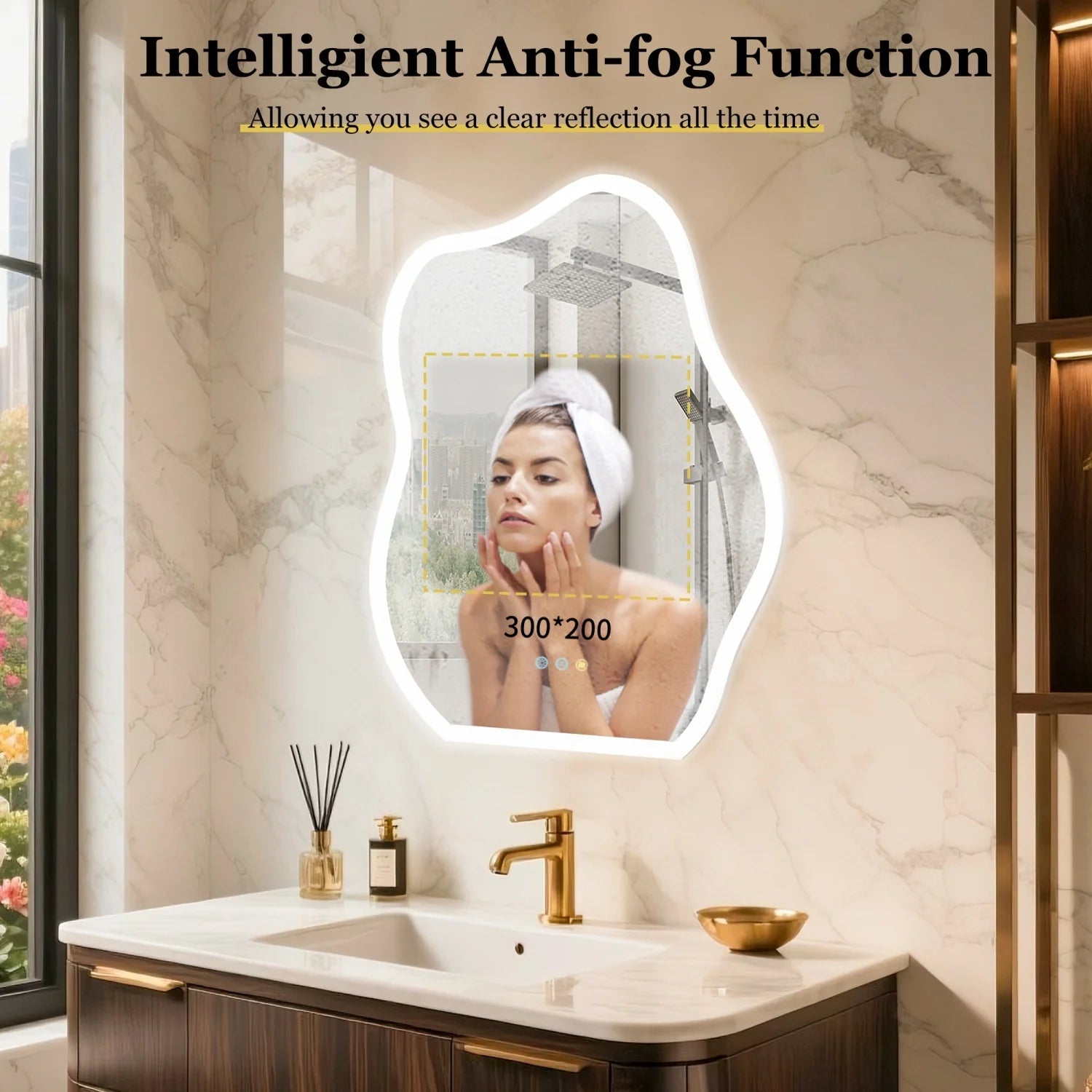 600x80CM Irregular LED Bathroom Mirror Backlit Makeup Vanity Mirror for Wall Bathrooms Dimmable Fast Defogging Ultra Bright