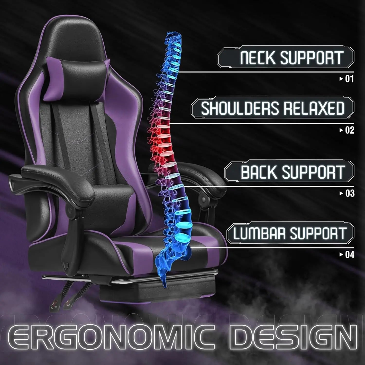 Homall Gaming Chair Video Game Chair Footrest and Massage Lumbar Support Ergonomic Computer Chair Height Adjustable Swivel Seat