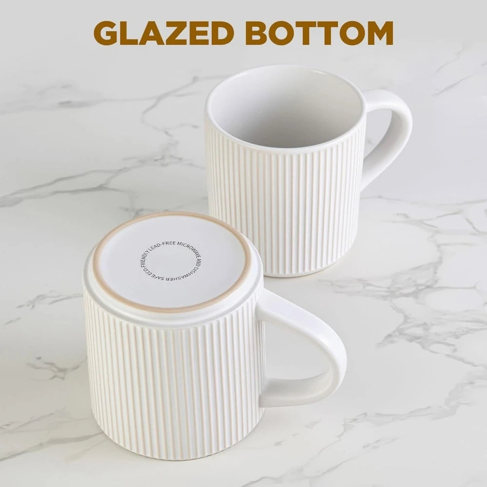 Matte White Coffee Mugs – Set of 4, 12 oz Ceramic Stoneware with Handles – Microwave & Dishwasher Safe