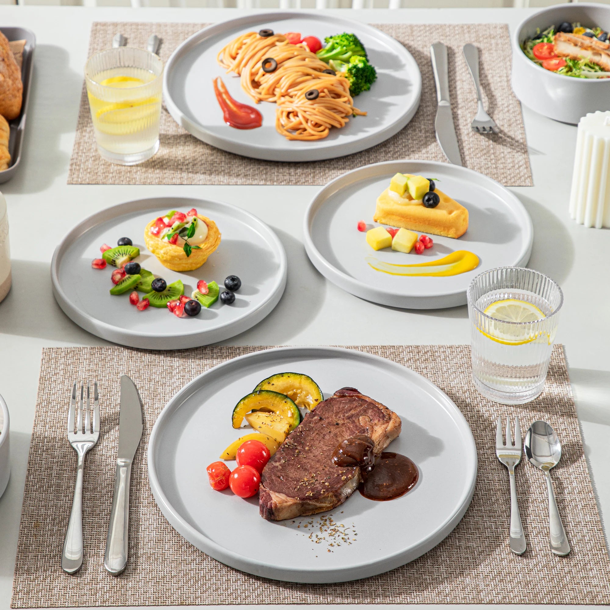 vancasso 12/24 Pcs Stoneware Dinnerware Set Mix-color Tableware Set with 4pcs Dinner Plate/Dessert Plate/Bowl For 4/8/12