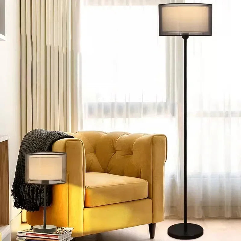 LED Modern Creative Circular White Black Fabric Lampshade Floor Lamp Living Room Bedroom Home Indoor Atmosphere Decoration Light