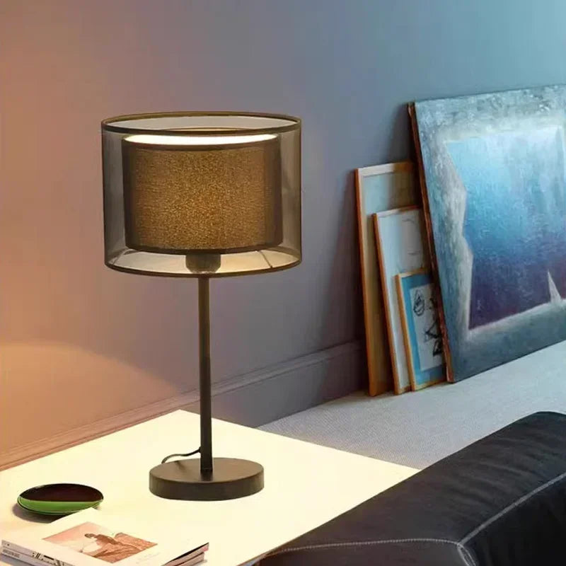 LED Modern Creative Circular White Black Fabric Lampshade Floor Lamp Living Room Bedroom Home Indoor Atmosphere Decoration Light