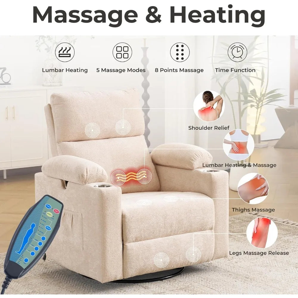 Electric Glider Recliner Rocking Chair Nursery with Adjustable Armrests Power Swivel Recliner for Breastfeeding Comfortable Nurs