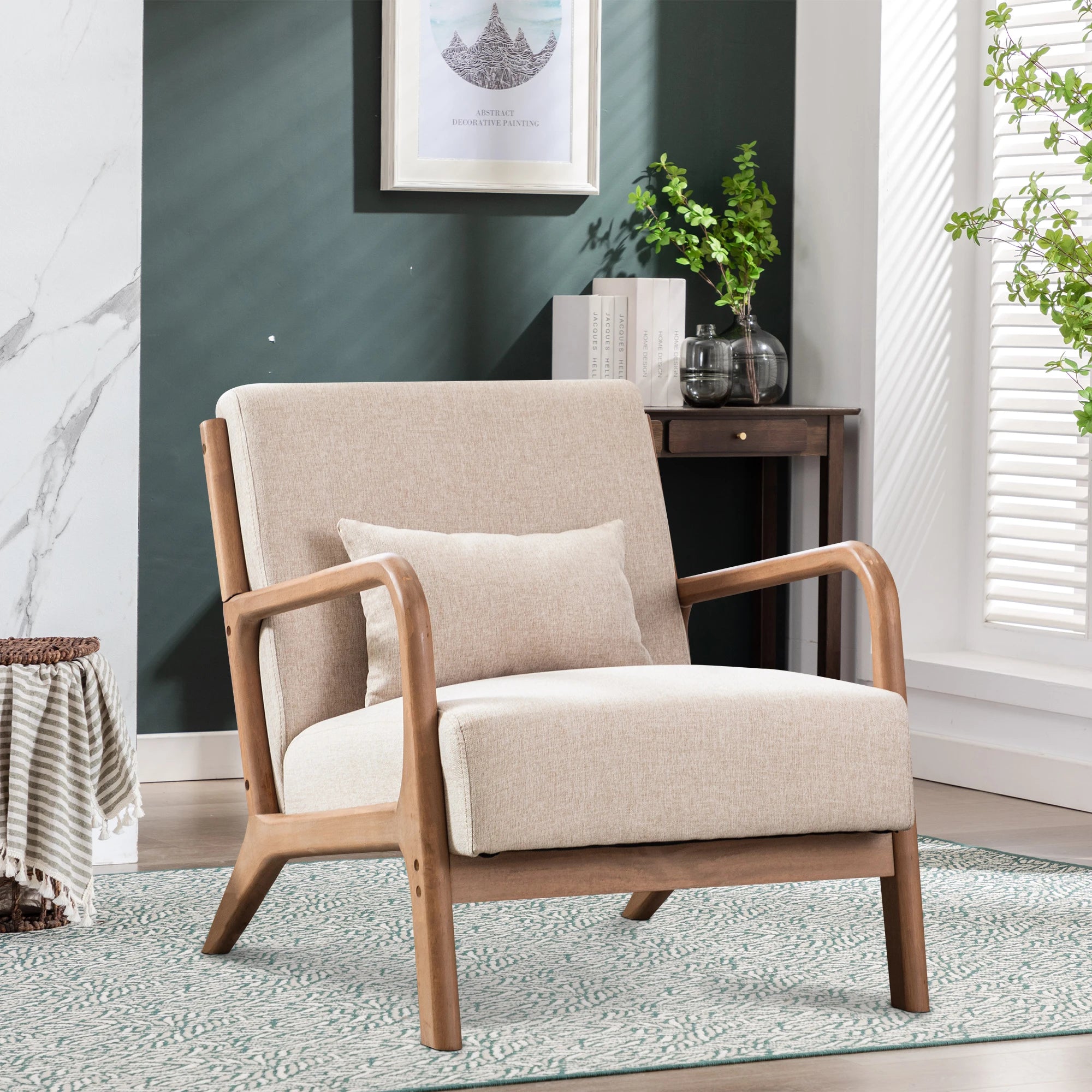 Solid Wood Living Room Chair – 105° Backrest with Pillow