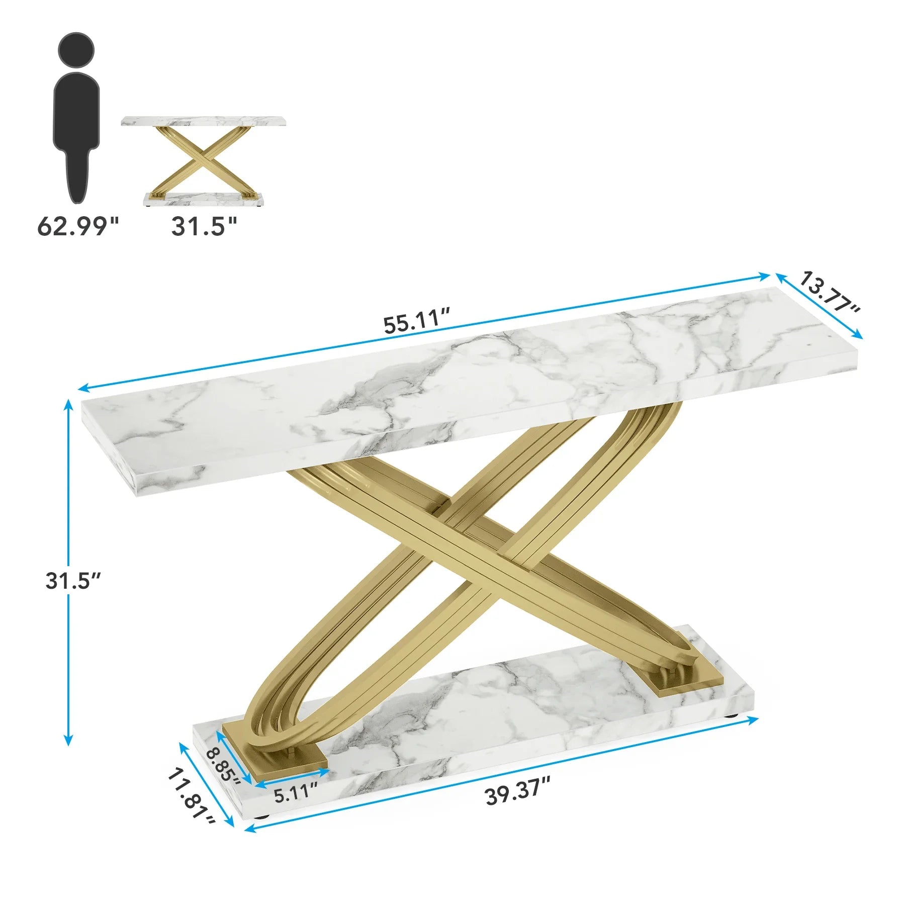 Tribesigns 55 Inch Modern Console Table, Faux Marble Gold Entryway Table Behind Sofa Couch, Narrow Rectangular Sofa Table