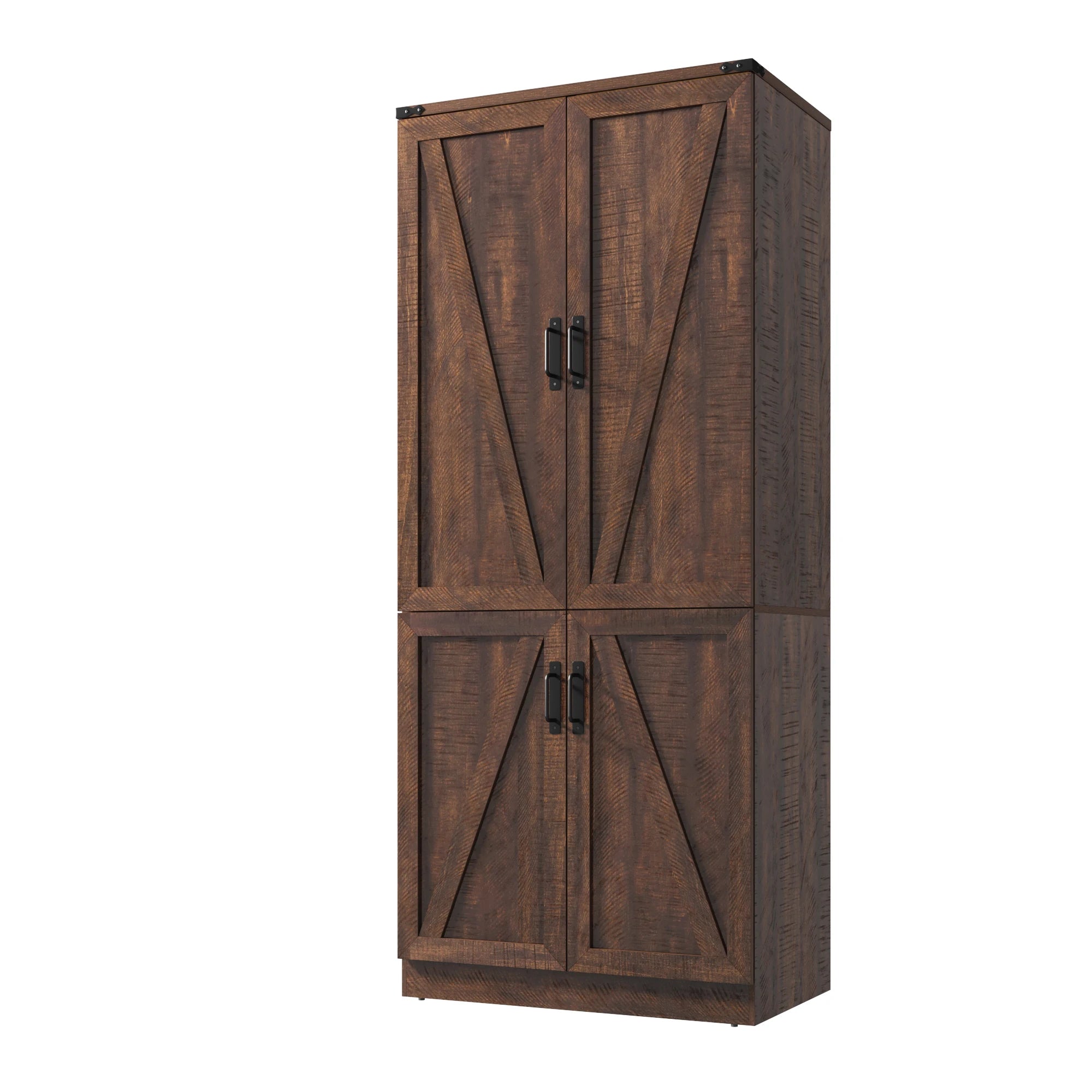 75" Tall Farmhouse 2 Doors Armoire Wardrobe Closet with LED, Freestanding Closet Wardrobe Cabinet for Bedroom