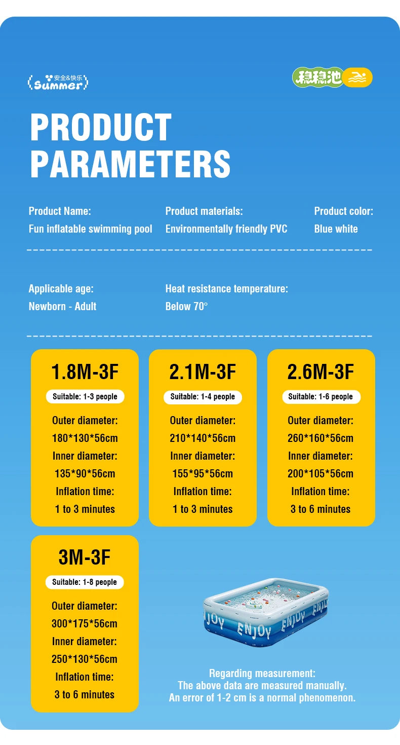 Inflatable Family Swimming Pool with Canopy – Large Outdoor Pool (3m / 2.6m / 2.1m / 1.8m)