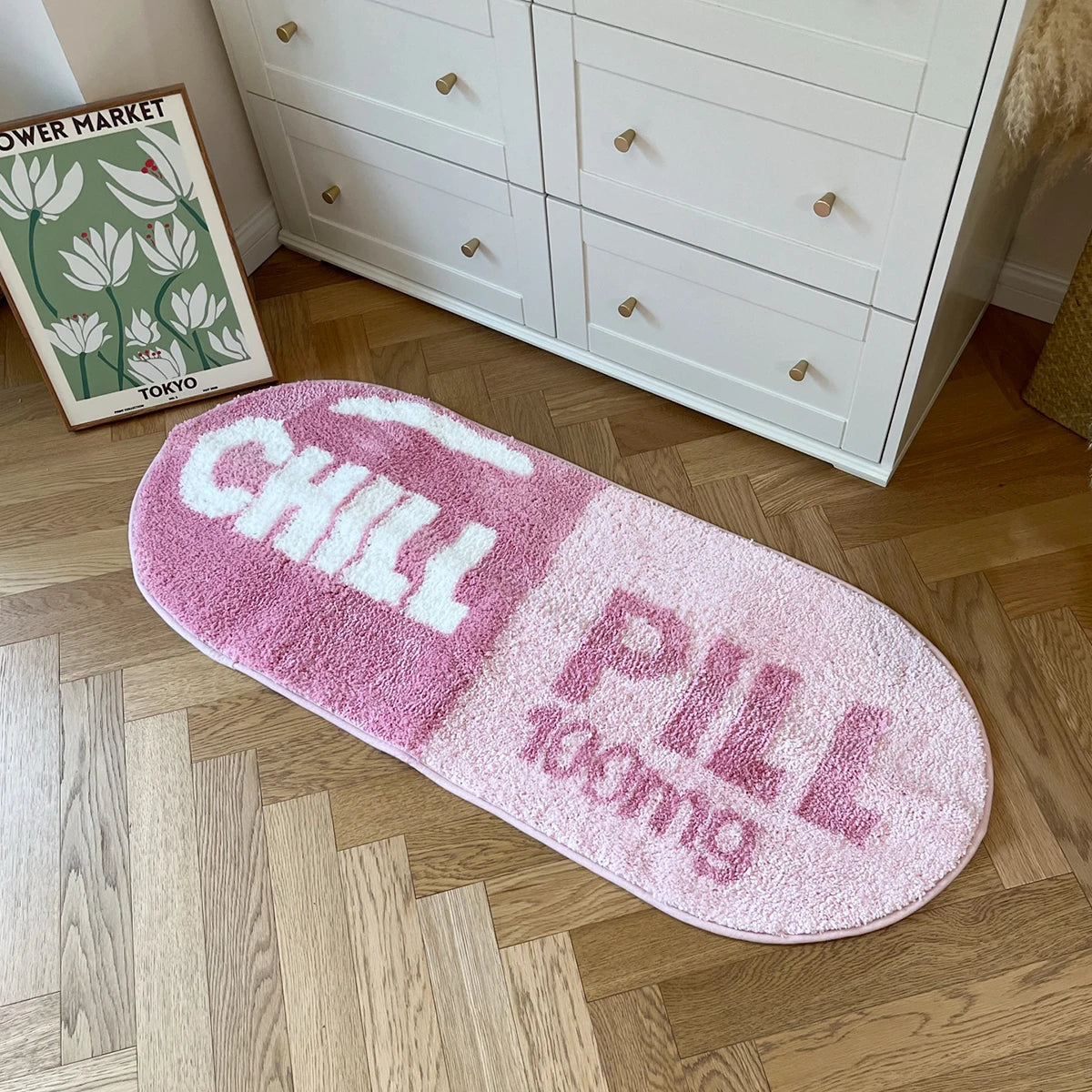 LAKEA Chill Pill Custom Rug Oval Tufted Rug Bath Mat Door Floor Mat Pink Home Decor Carpet Camping Mat Waterproof  Anti-Slip