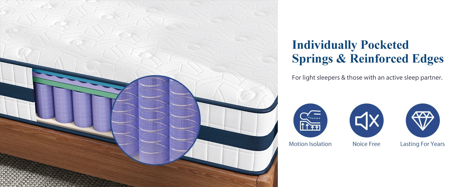 Maxzzz 10-12'' Twin/King/Queen Size Mattress, Bed with Gel Memory Foam & Individually Pocket Coils for Pressure Relief & Support