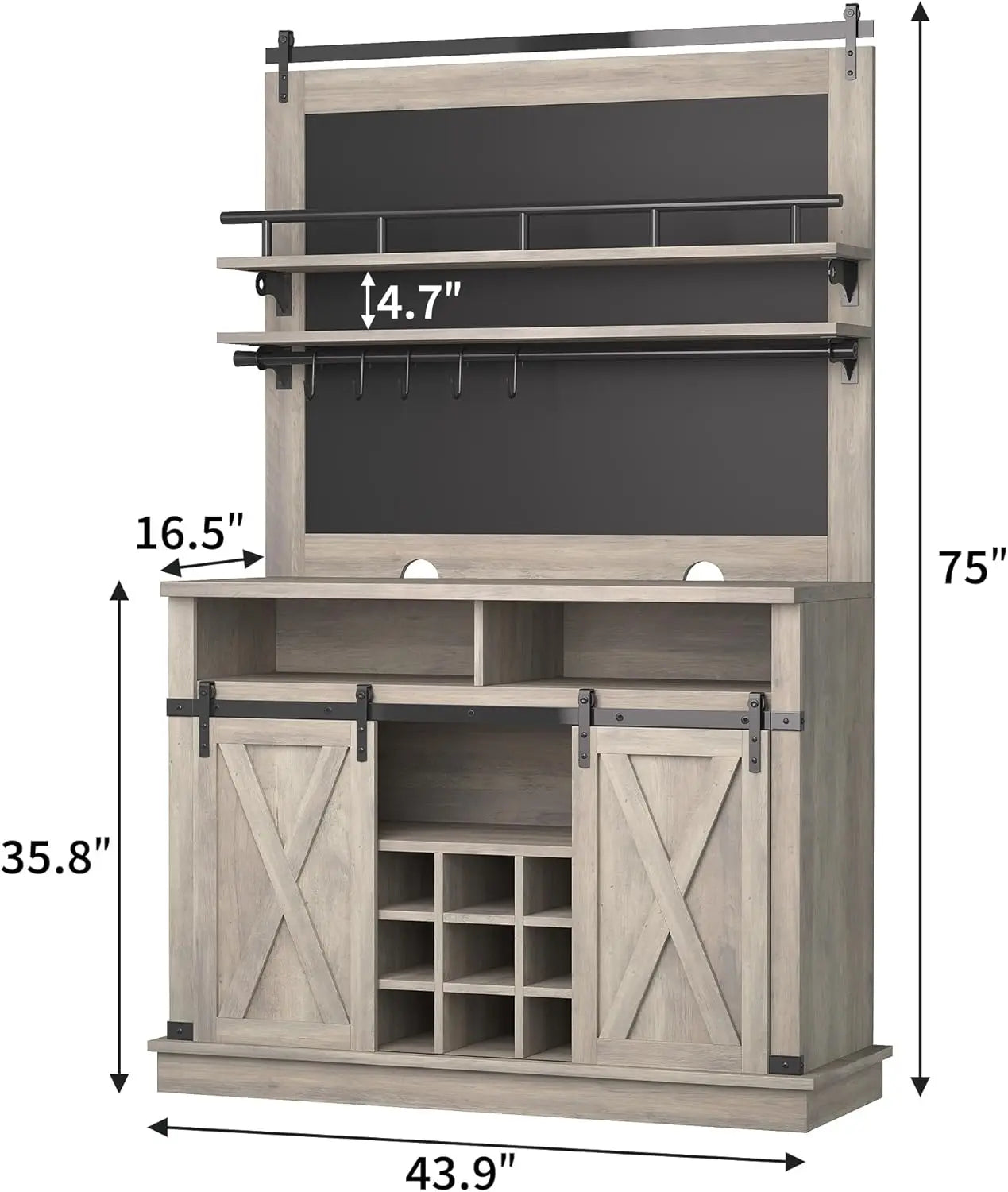 75″ Tall Farmhouse Bar Cabinet – Coffee Hutch with Sliding Barn Door