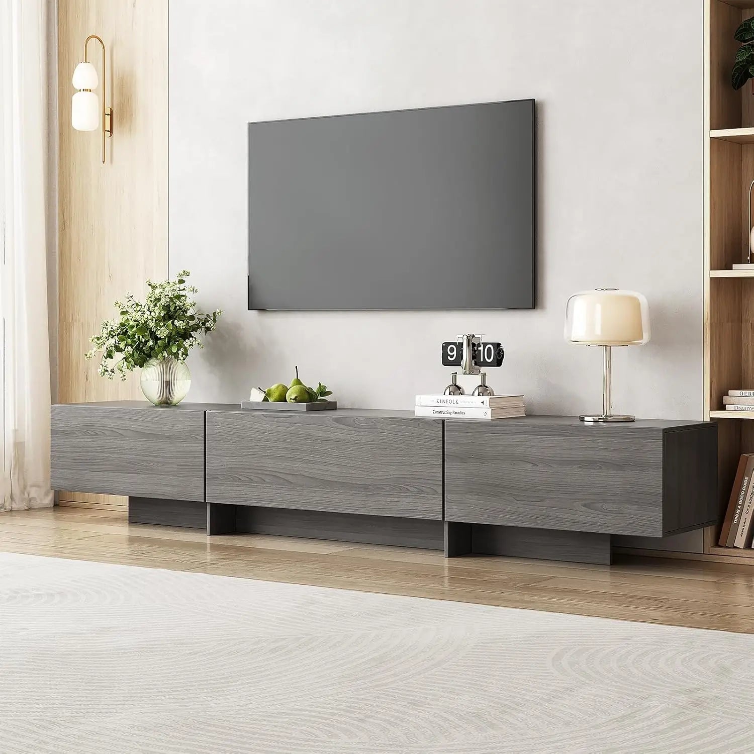 76.4' Modern TV Stand with 4 Drawers, Grey Storage Cabinet for Living Room, Bedroom
