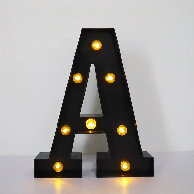 22cm Letters with Led Light Black Alphabet Letter Number Night Light Home Christmas Decoration Birthday Supplies Room Decoration