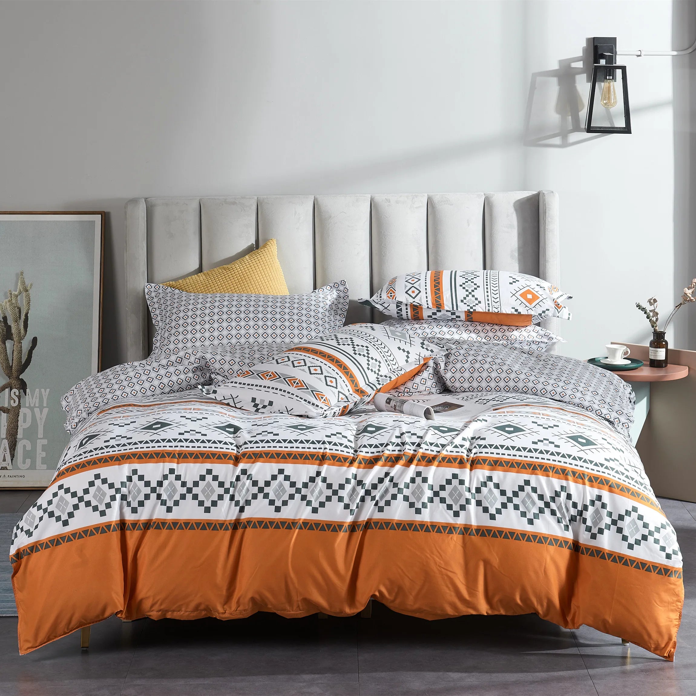 3PCS Geometric Duvet Cover Set Modern Classic Stripe Bedding Set Queen King Size Soft Comforter Cover with Double Sided Pattern