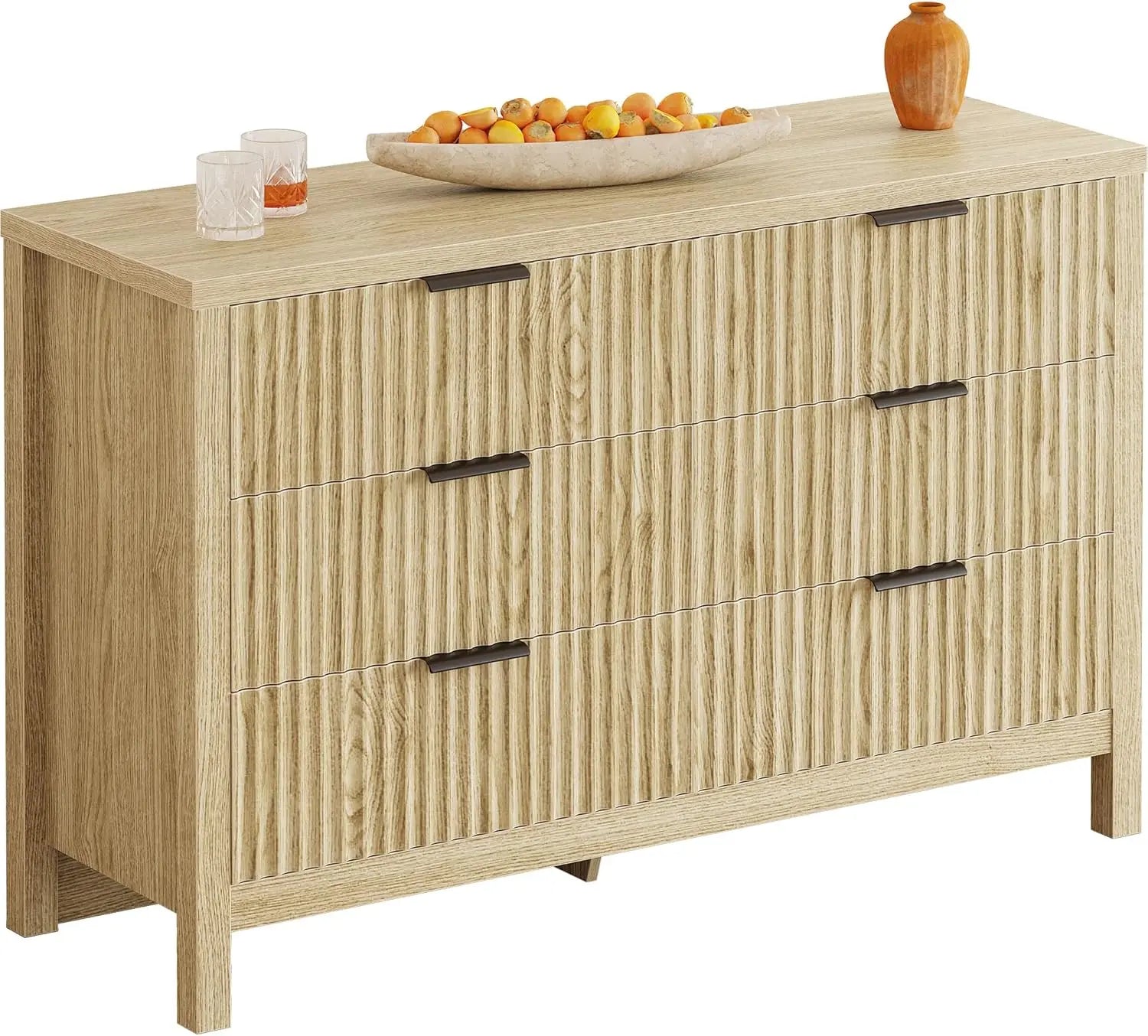 Fluted 6 Drawers Dresser for Bedroom, 47" Wide Modern Chest of Drawers Closet Dressers, Wooden Dresser Storage