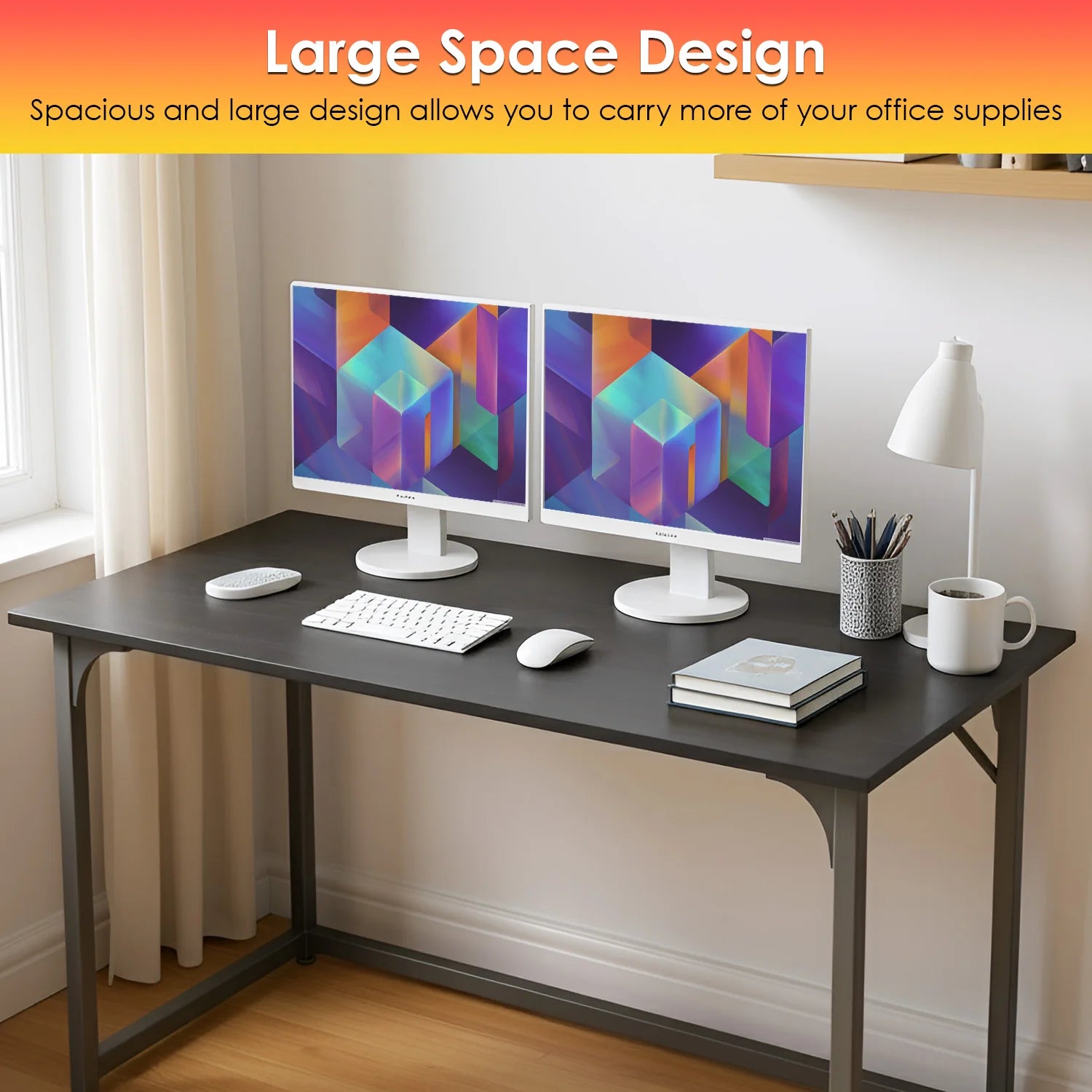 47 Inch Computer Desk Home Office Study Gaming Writing Square Table Modern Simple Style Compact with Metal Frame Easy Assembly