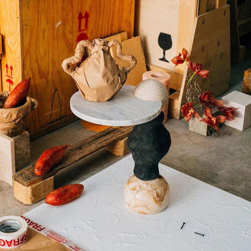 Natural marble round edge table living room high-end small coffee table coffee table