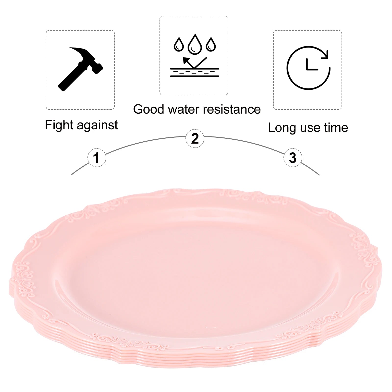 6PCS Anti-Slip Round Dessert Plates – Retro Style Plastic Party Dishes