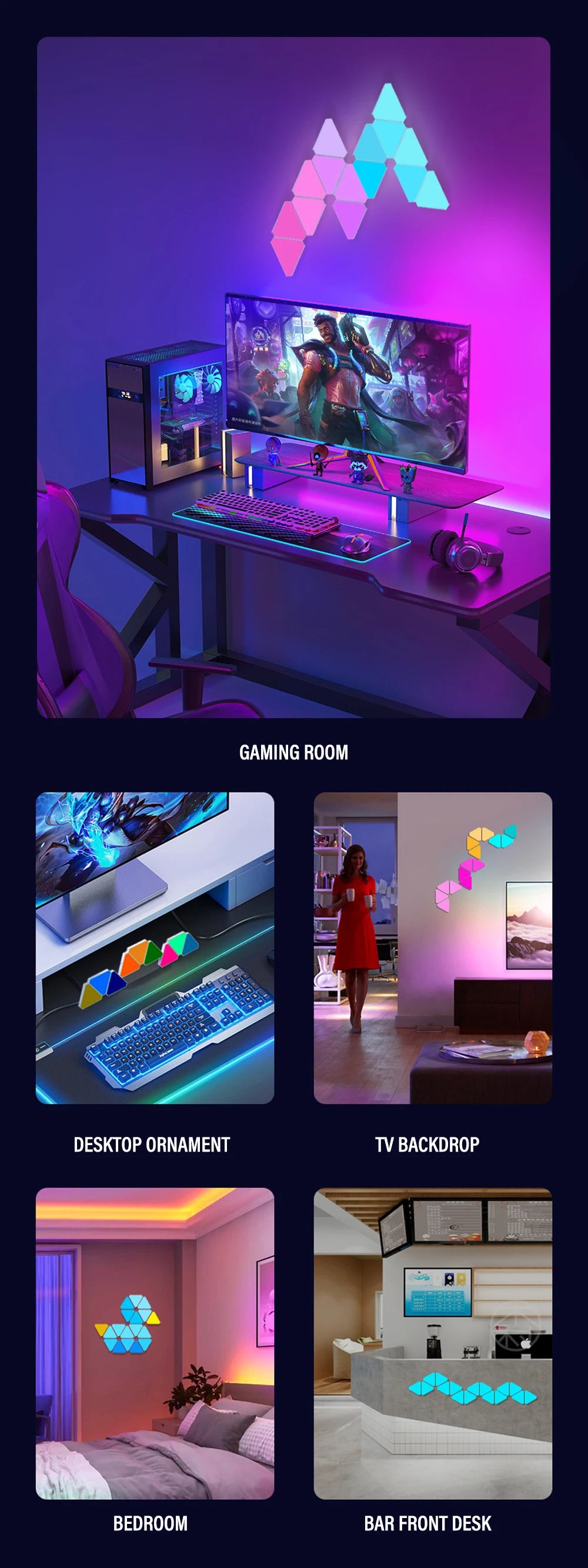 LED smart WIFI triangle wall light RGB indoor atmosphere light APP music synchronization game room TV bedroom decoration