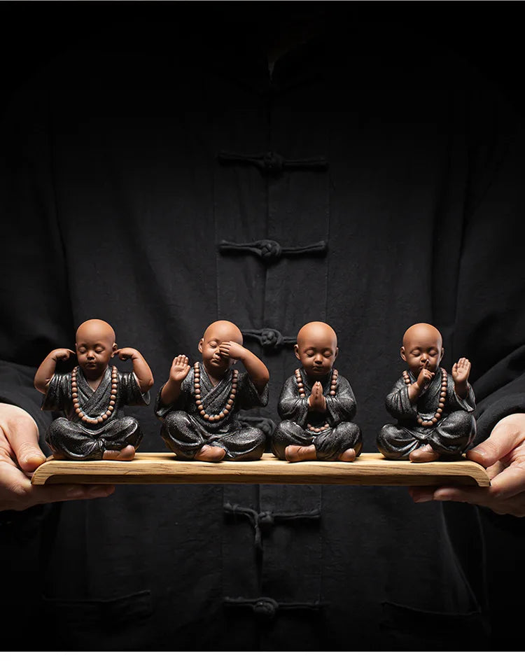 Ceramics Four Not Small Monk Statue Ceramic crafts Chinese characteristic decoration luxurious Home, Study, office accessories