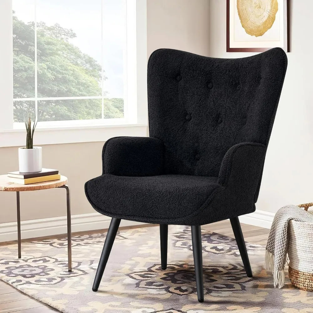 Bouclé Accent Chair – High-Back Tufted Wingback Reading Armchair