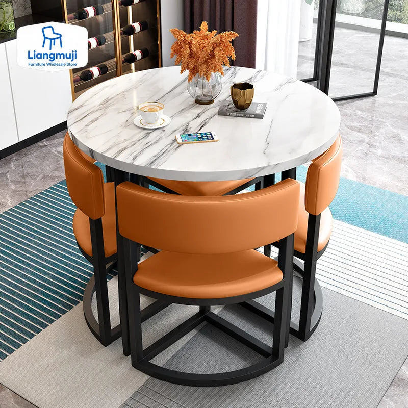 Round Mobile Extendable Dining Table Set with 4 Chairs – Wood Kitchen Center Table