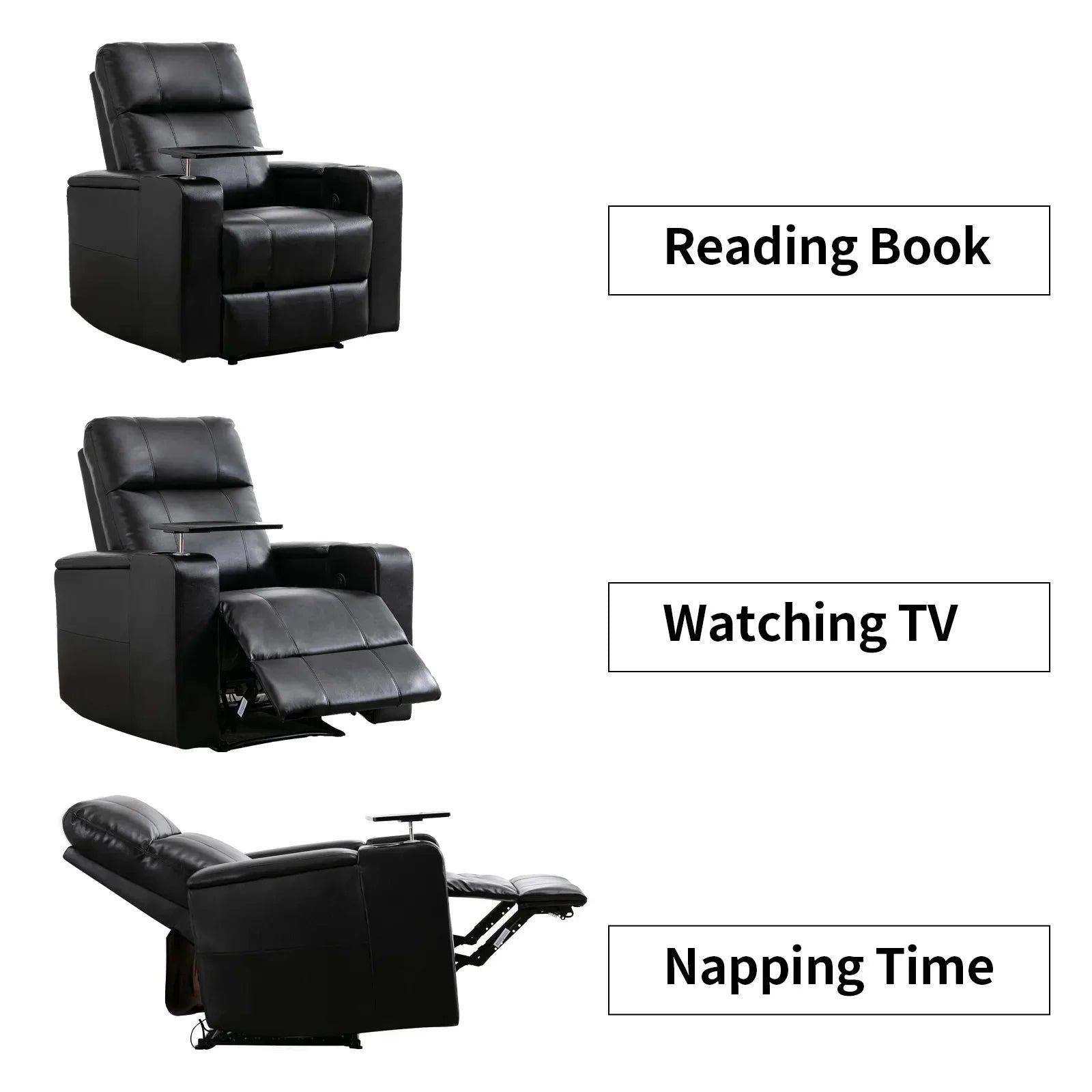 EBELLO Electric Recliner for Living Room Home Theater Seating Leather Reclining Chair Sofa Furniture with Cup Holders USB Ports