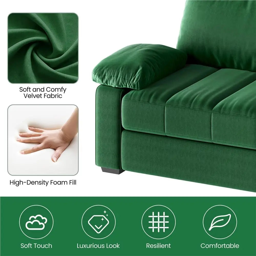 79" Velvet Couch, Comfy Sofa with Pocket Coils, Deep Seat, Storage Pockets and USB Ports, 2 Seater Modern Loveseat Sofas