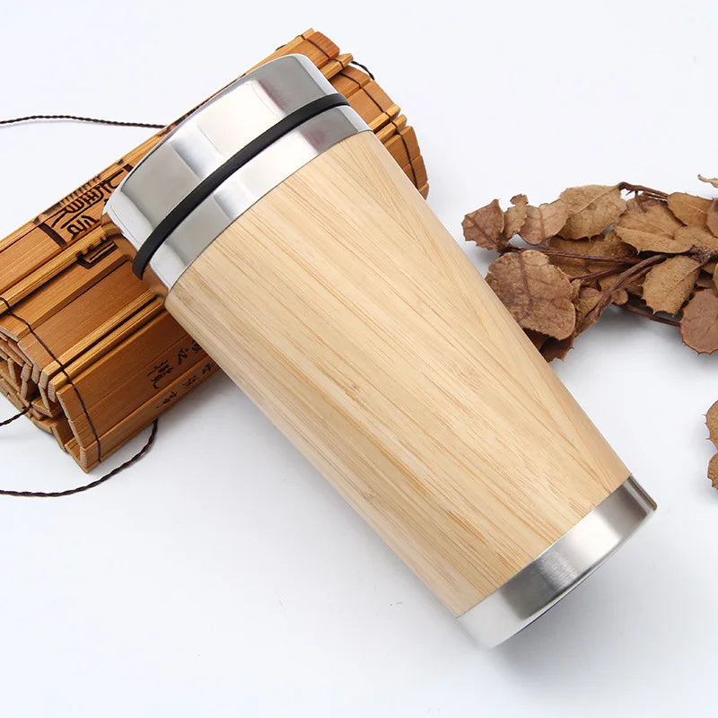 Natural Bamboo Vacuum Flask Coffee Mug – Stainless Steel Insulated Thermos