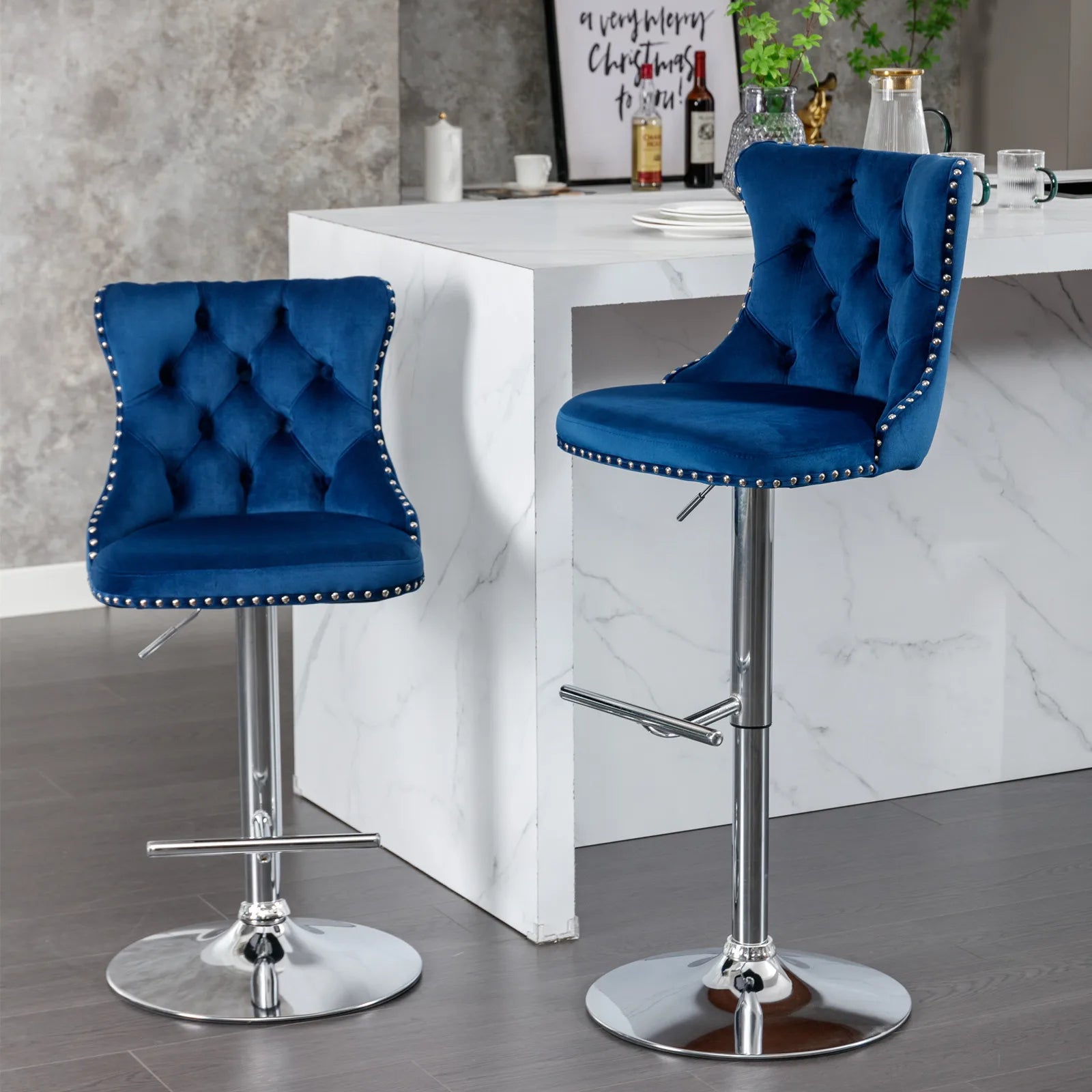 Swivel Velvet Bar Stools – Adjustable Counter-Height Chairs (Set of 2)