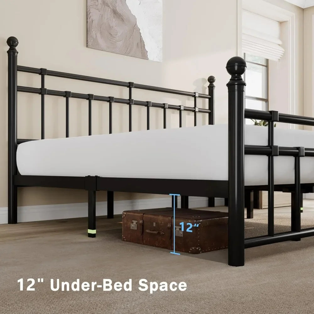 Metal Platform Bed Frame with Classic Wrought Iron Headboard & Footboard