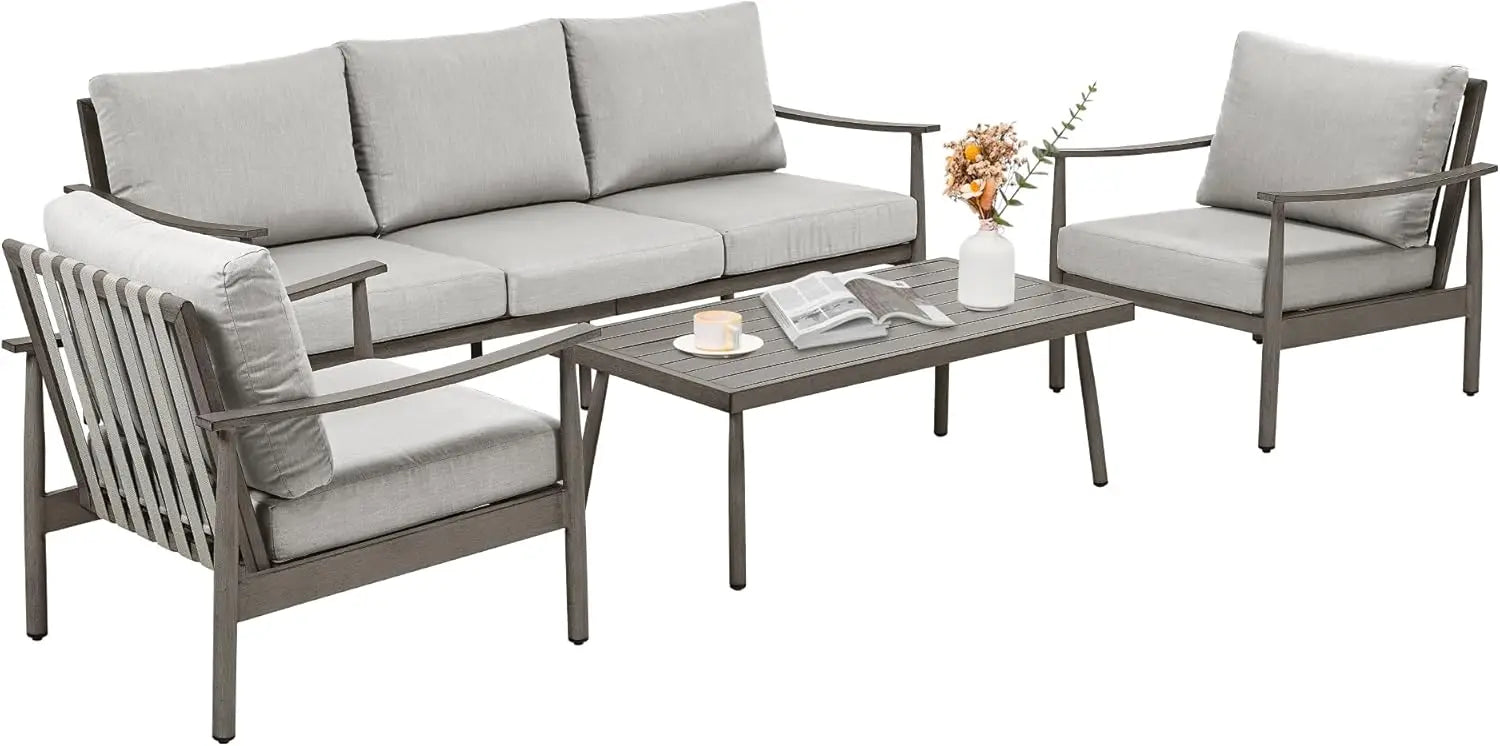 4 Pieces Patio Furniture Set, Aluminum Outdoor Patio Furniture Sets, 2 Swivel Chairs and Loveseat with Thick Cushion, Patio Conv