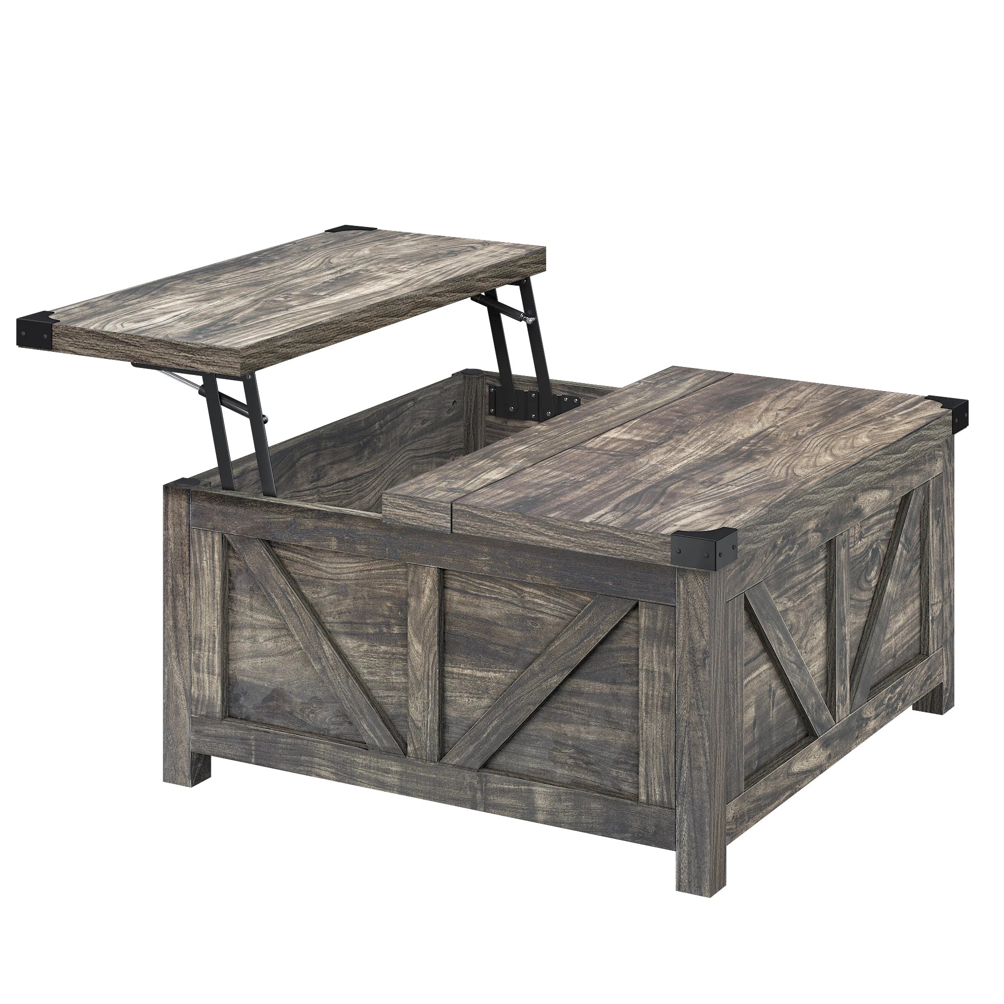 Lift-Top Coffee Table with Storage – 35.6”/40” Square Farmhouse Coffee Table