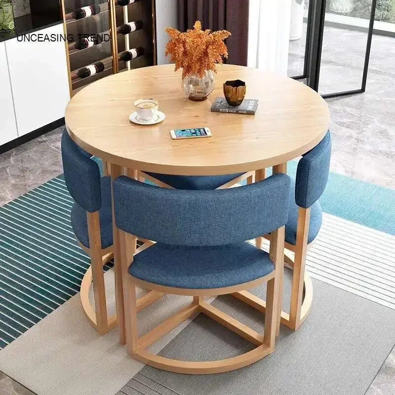 Round Mobile Extendable Dining Table Set with 4 Chairs – Wood Kitchen Center Table