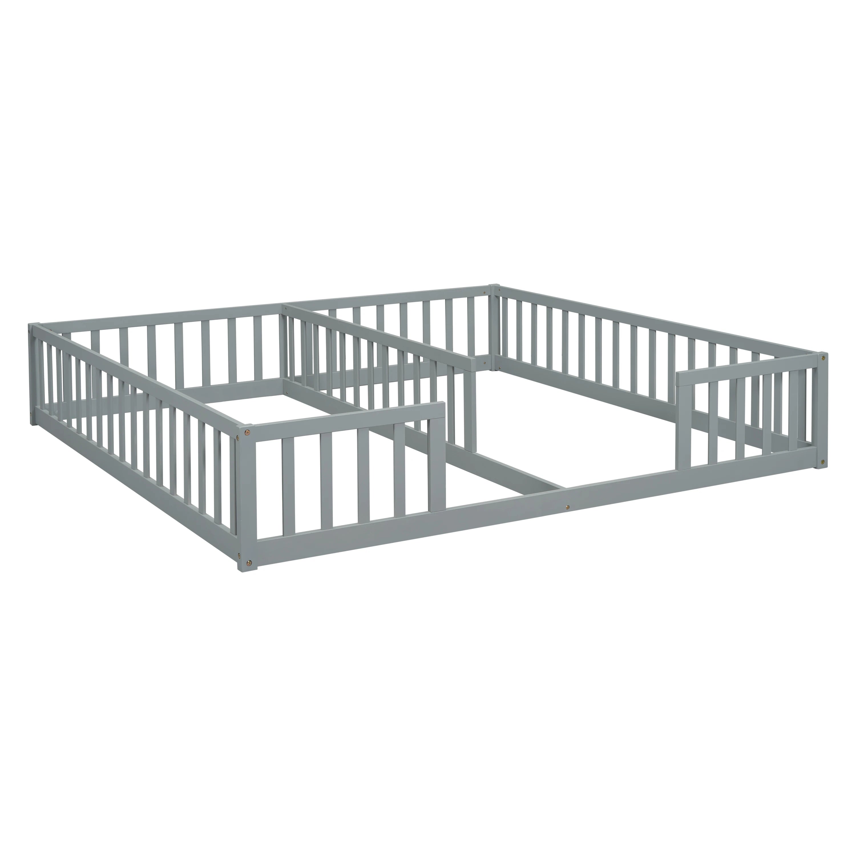 Double Twin Floor Bed with Fence & Guardrails – Doorless Design
