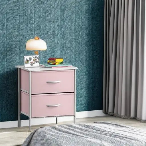 Sorbus Nightstand with 2 Drawers - Kids Bedside Furniture End Table Night Stand - Steel Frame, Wood Top & Easy Pull Fabric Bins