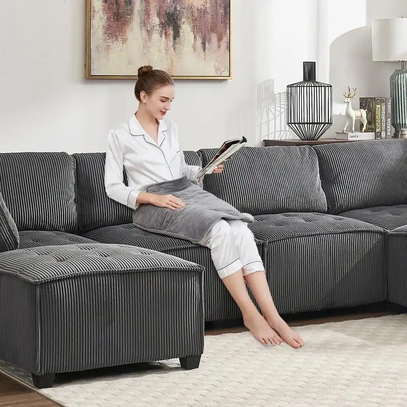 Modular Sectional Sofa U-Shaped Couch with Reversible Chaise, 6-Seat Convertible Design for Living Room