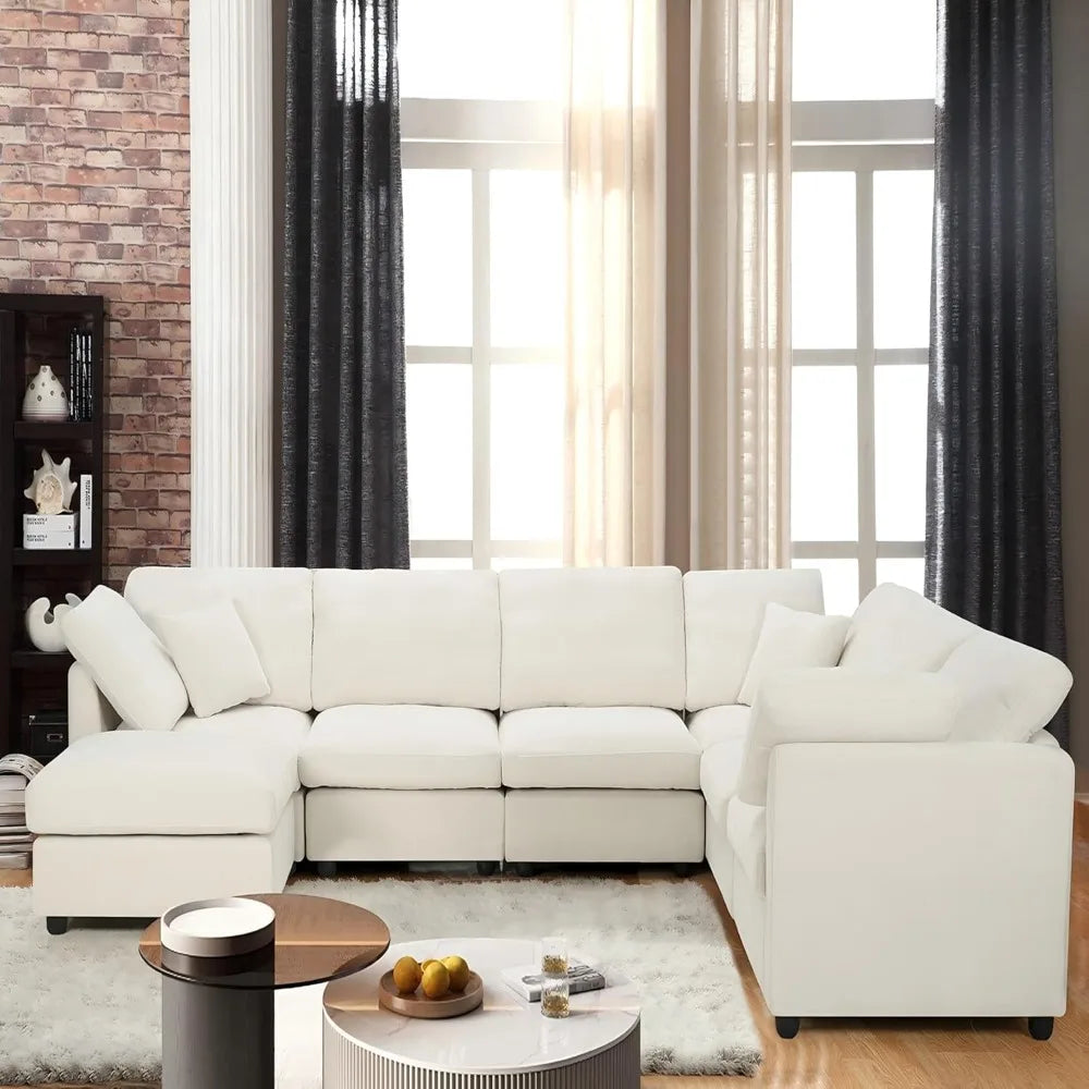 117" Modular Sectional Sofa,U-Shaped Chenille Sofa Couch with Movable Ottoman,Modern 7 Seat Cloud Sectional Couches