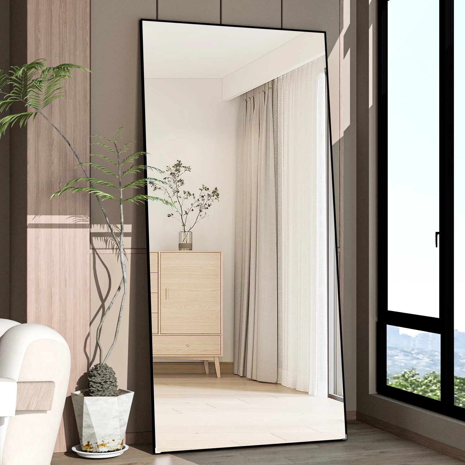CASSILANDO Full Length Mirror 65" * 24 ", Floor Standing Mirror,  Black Metal Frame Mirror， Full Body Mirror
