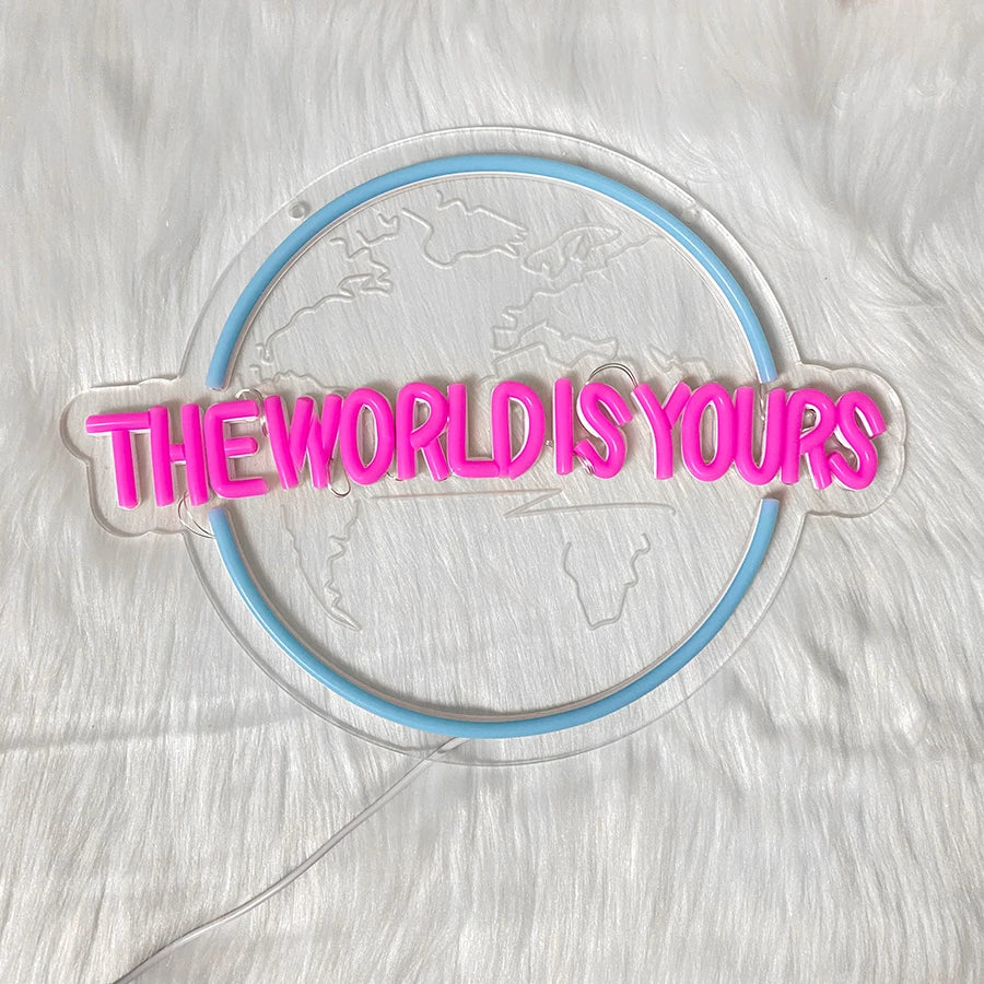 The World Is Yours Led Neon Sign, Earth-Shaped Sign 3D Sculpture, Used For Bedroom, Club And Game Room Decor, Powered By Usb.
