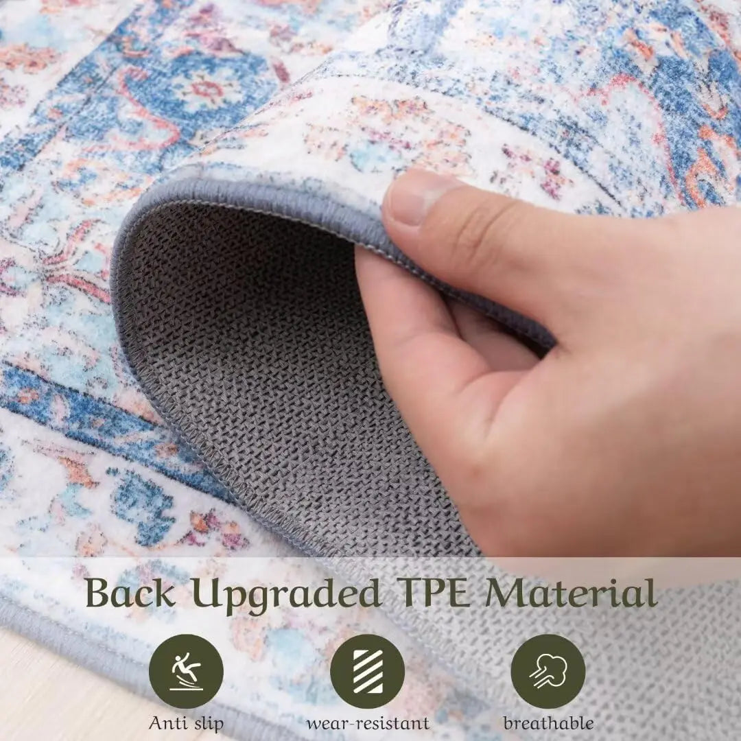 1PC Washable Area Rug 8x10 - Stain Resistant Vintage Design Rugs for Living Room, Non-Slip Foldable Carpet for Bedroom