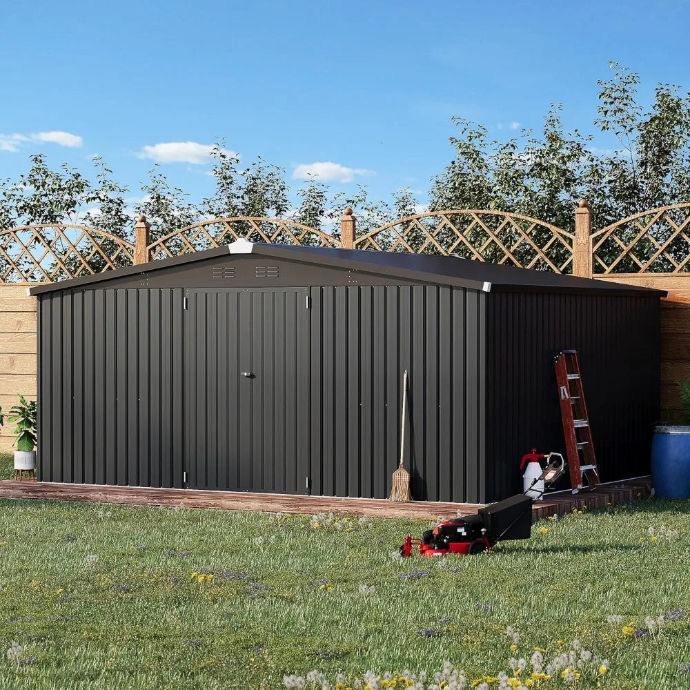 Large 14x12 Outdoor Metal Storage Shed with Lockable Doors and Yard Storage Solutions