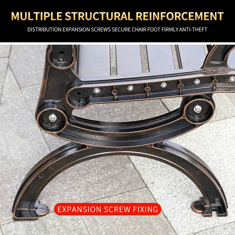 117CM Cast Aluminum Park Bench Chair ﻿All-weather Metal Outdoor Bench Patio Bench with Beautiful Carving Garden Bench