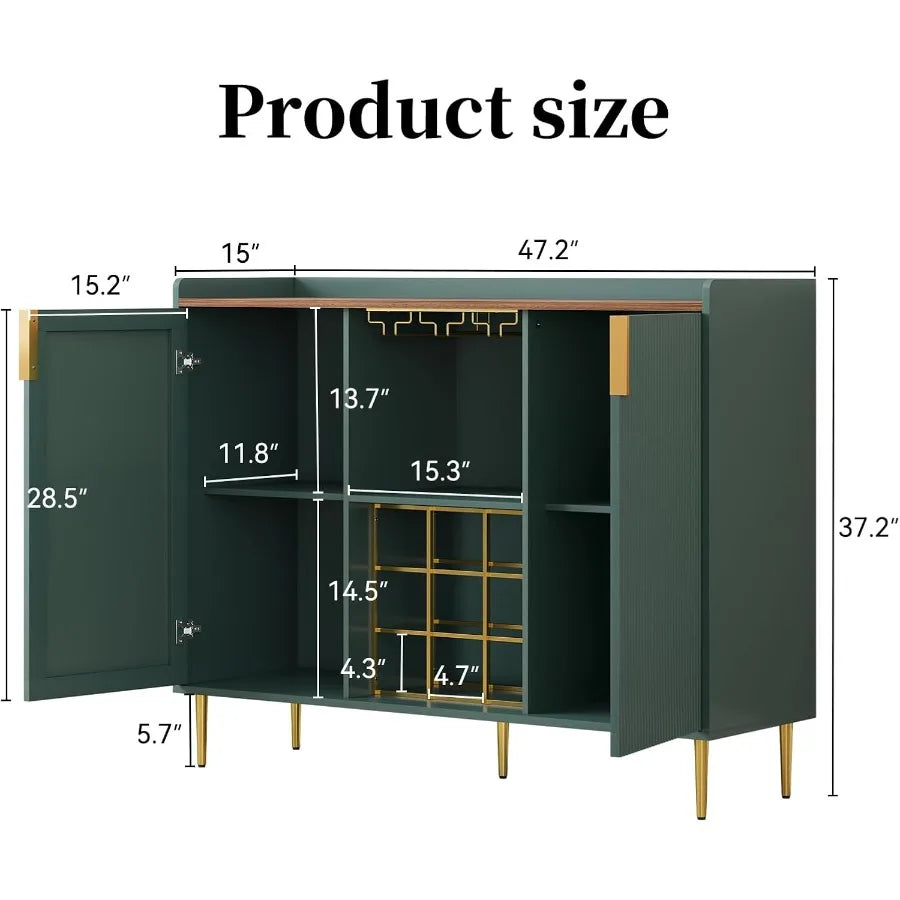 48″ Modern Wine Bar Cabinet – Fluted Design with Built-In Wine Rack & Glass Holder