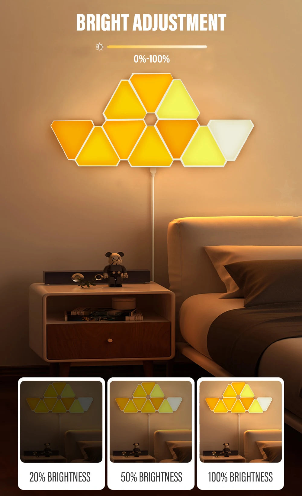 LED smart WIFI triangle wall light RGB indoor atmosphere light APP music synchronization game room TV bedroom decoration